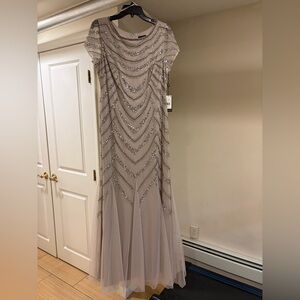 Adrianna Papell Silver Beaded Maxi Dress